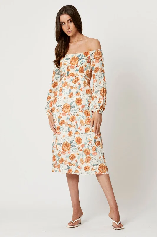 Print Long Sleeve Cut Out Dress