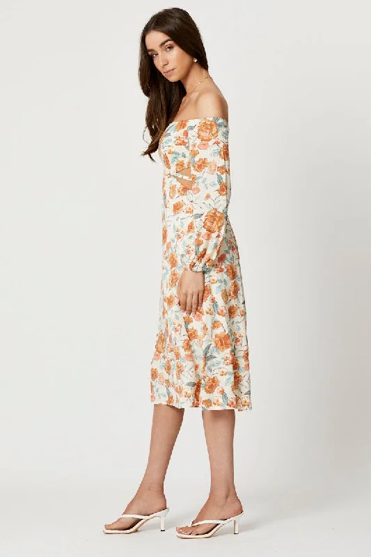 Print Long Sleeve Cut Out Dress