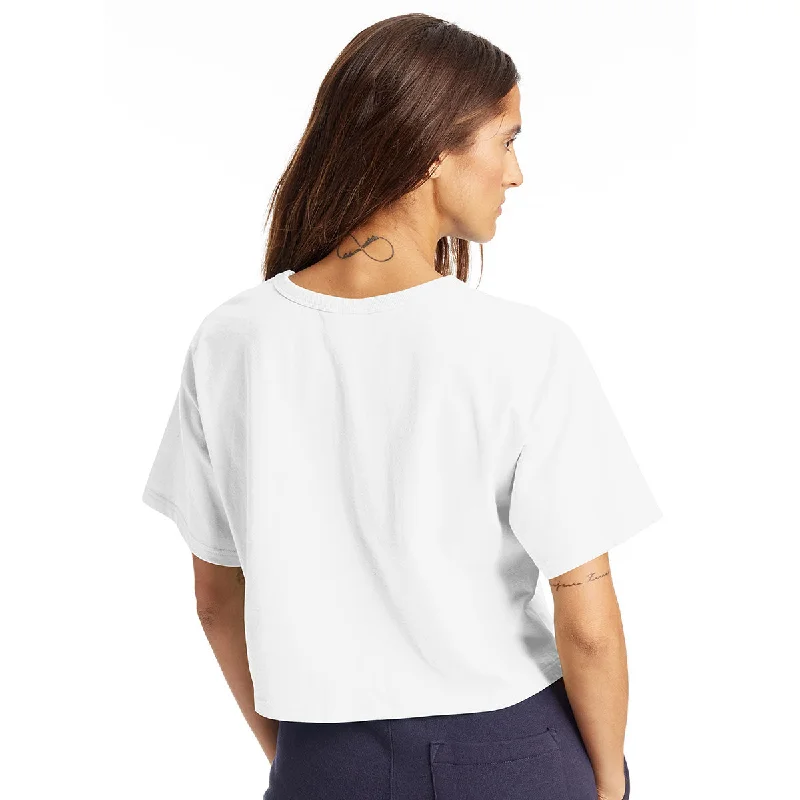 Champion Women's White Cropped Reverse Weave T-Shirt