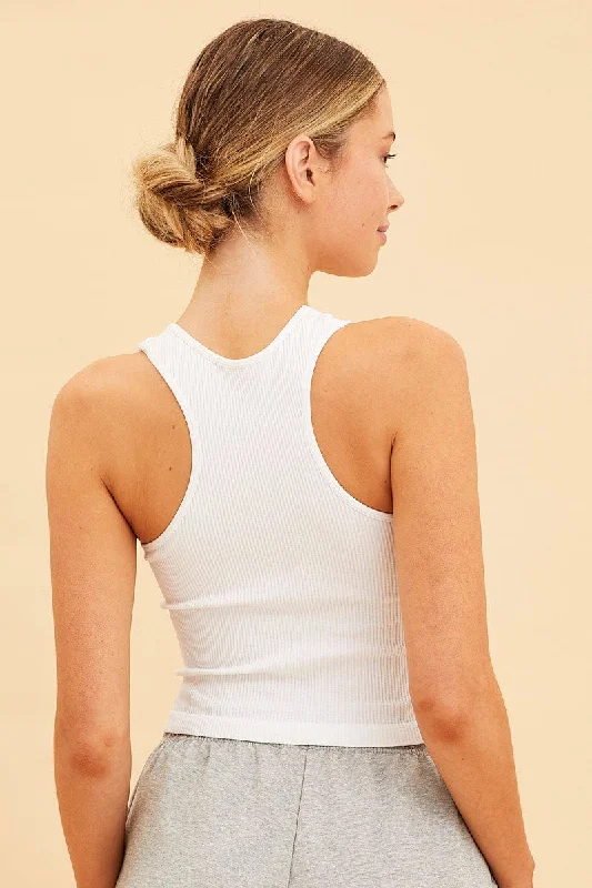 White Seamless Tank Crop Racer Back Sleeveless