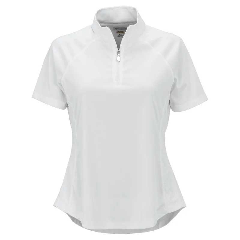 Greg Norman Women's White/White Mesh Panels Play Dry ML75 Racer Mock Neck Polo