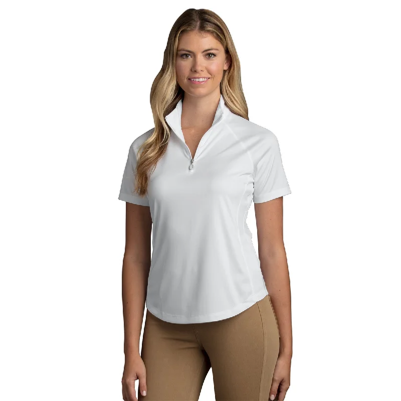 Greg Norman Women's White/White Mesh Panels Play Dry ML75 Racer Mock Neck Polo