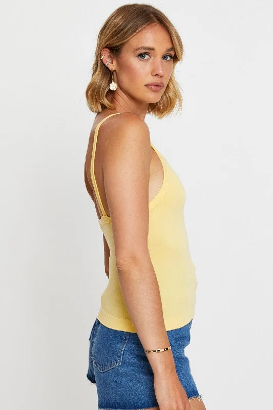 Yellow Singlet Top Sleeveless Seamless