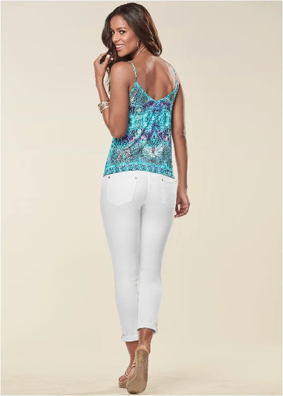 Embellished print tank top - Blue Multi