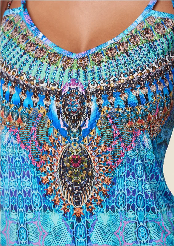 Embellished print tank top - Blue Multi