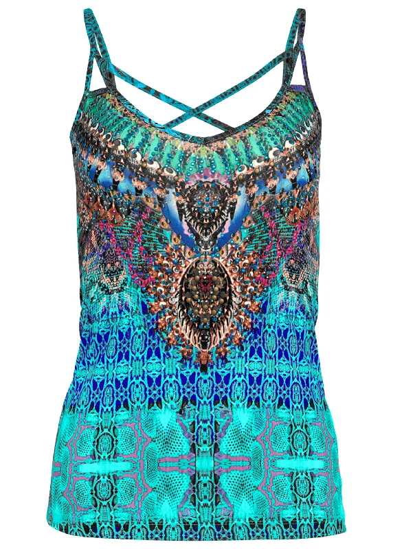 Embellished print tank top - Blue Multi