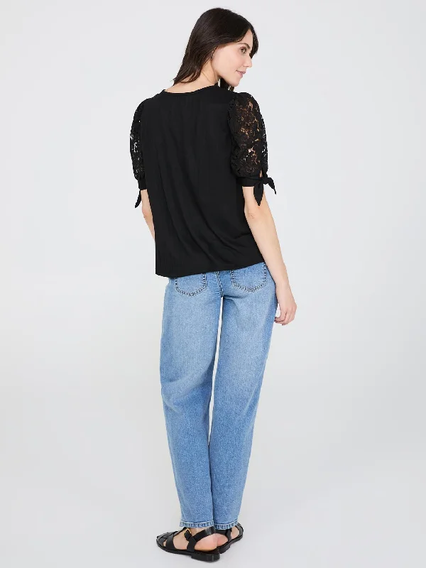 Lace Tie Sleeve Pleated Top