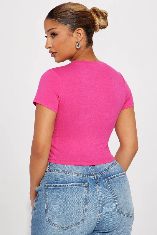 Anna Crew Neck Crop Top - Fuchsia