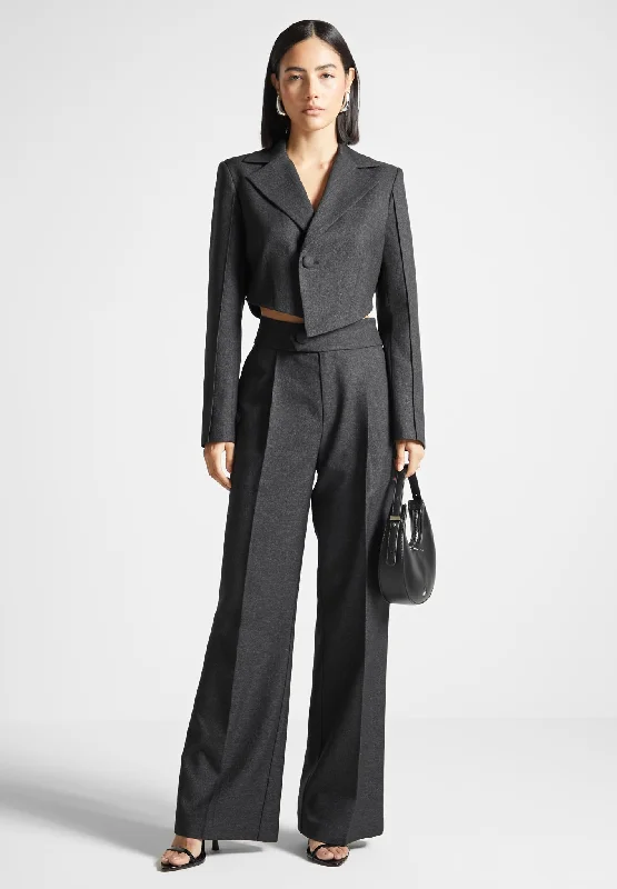 Asymmetric Tailored Cropped Blazer - Grey