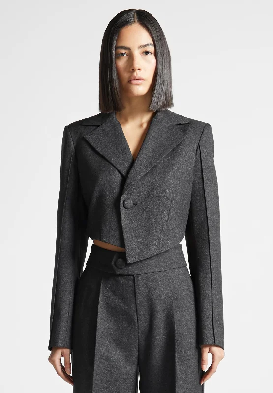 Asymmetric Tailored Cropped Blazer - Grey