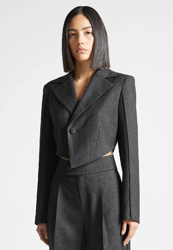 Asymmetric Tailored Cropped Blazer - Grey