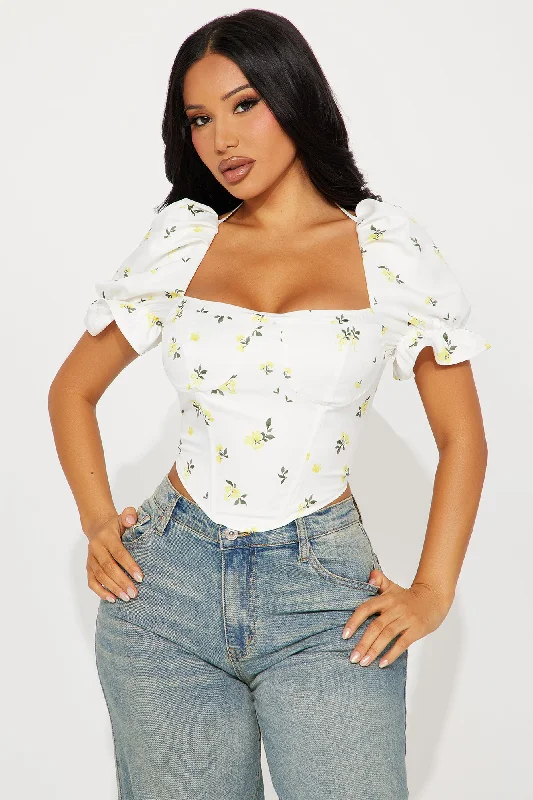 Athena Floral Corset Top - Ivory/combo