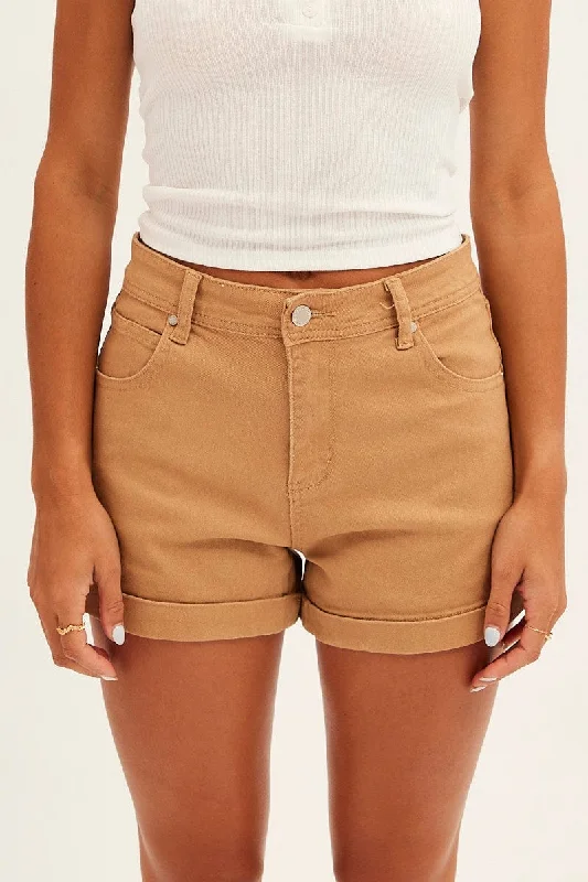 Beige Skinny Denim Shorts