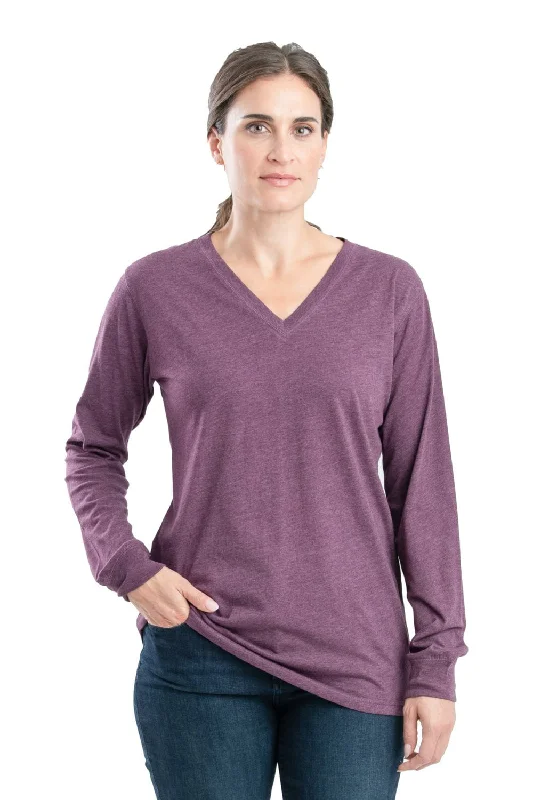 Berne Mauve Cotton Blend Womens Performance V-Neck Tee L/S