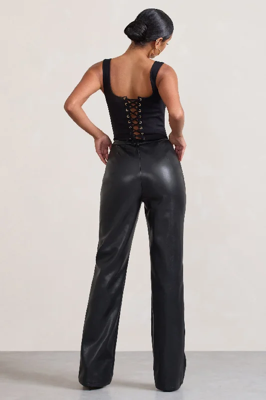 Billie | Black Faux Leather Tailored Straight-Leg Trousers