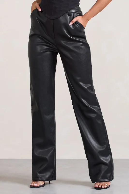 Billie | Black Faux Leather Tailored Straight-Leg Trousers