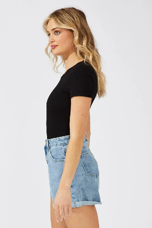 Black Bodysuit Short Sleeve Crew Neck