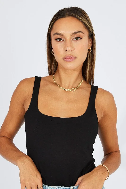 Black Bodysuit Sleeveless Scoop Neck