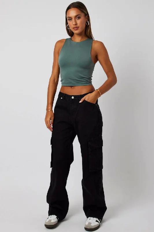 Black Cargo Jean Mid Rise