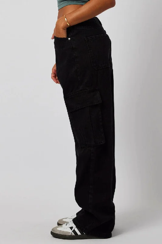 Black Cargo Jean Mid Rise