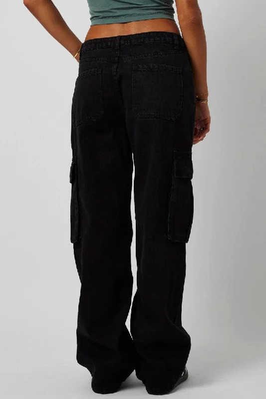 Black Cargo Jean Mid Rise