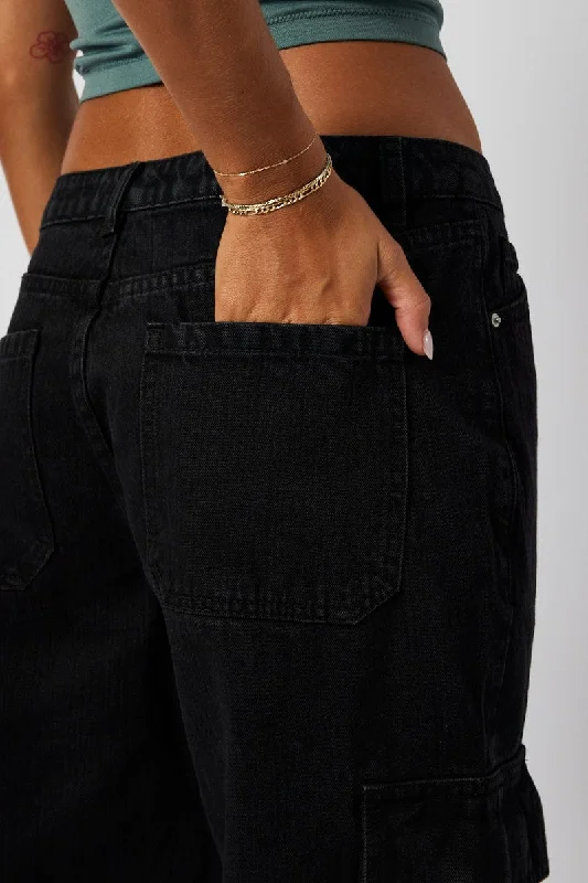 Black Cargo Jean Mid Rise