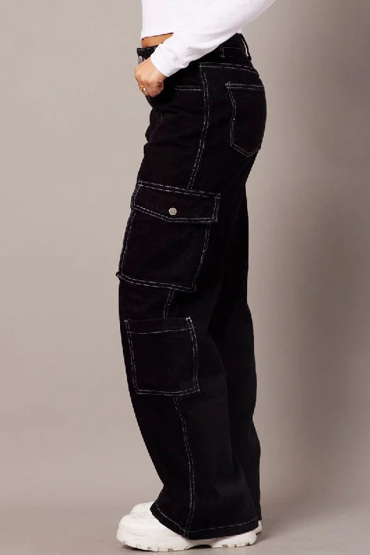 Black Cargo Jean Mid Rise