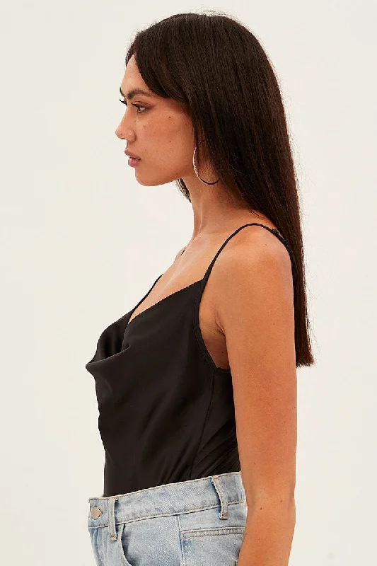 Black Cowl Neck Satin Bodysuit