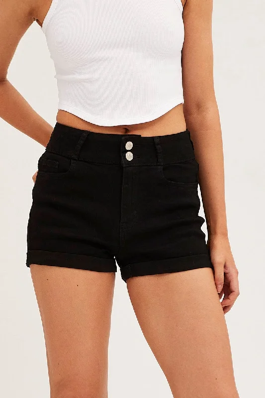 Black Denim Shorts Skinny High Rise