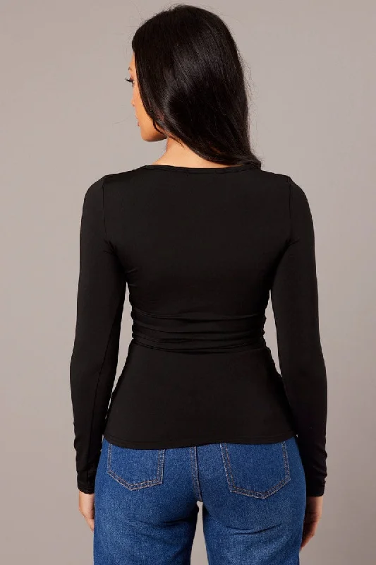 Black Fleece Lined Top Long Sleeve Crew Neck