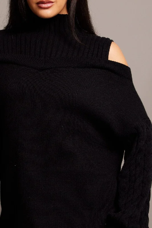 Black Knit Dress High Neck Jumper Mini