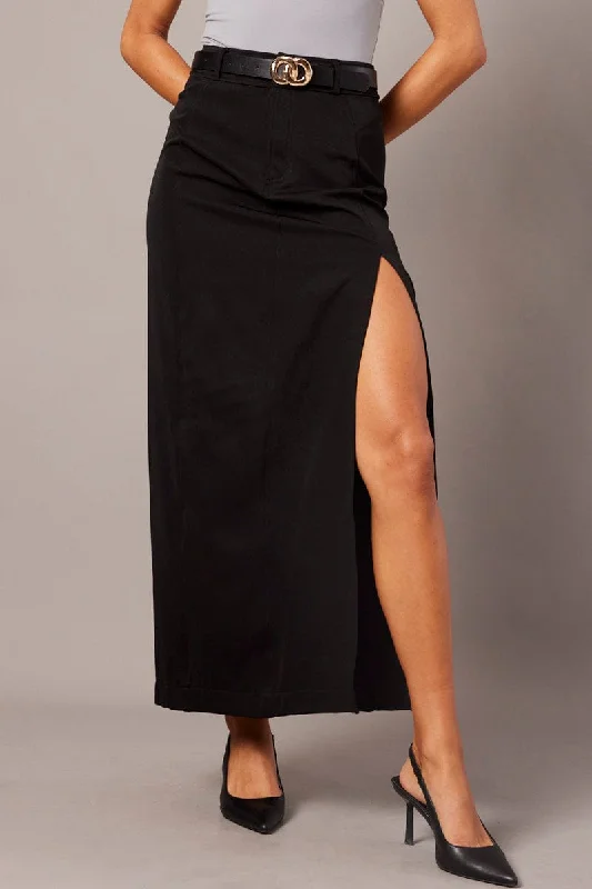 Black Midi Skirt Tailored High Waist