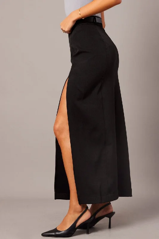 Black Midi Skirt Tailored High Waist