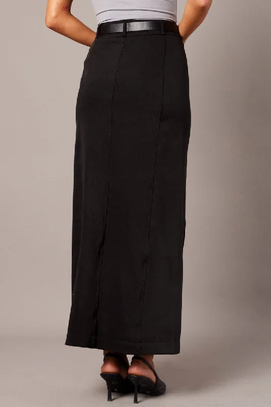 Black Midi Skirt Tailored High Waist