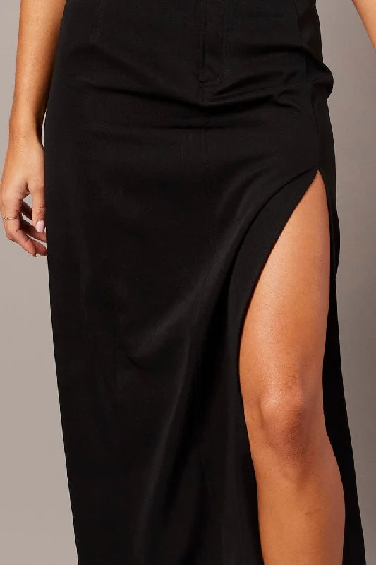 Black Midi Skirt Tailored High Waist