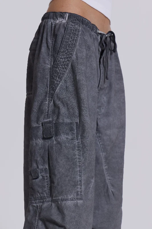 Black Oil Wash Parachute Pants