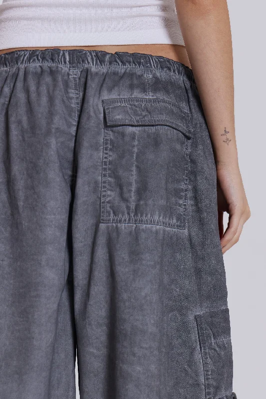 Black Oil Wash Parachute Pants