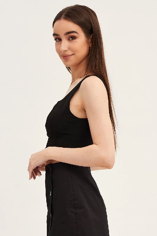 Black Sleeveless Jersey Shirred Back Corset Top