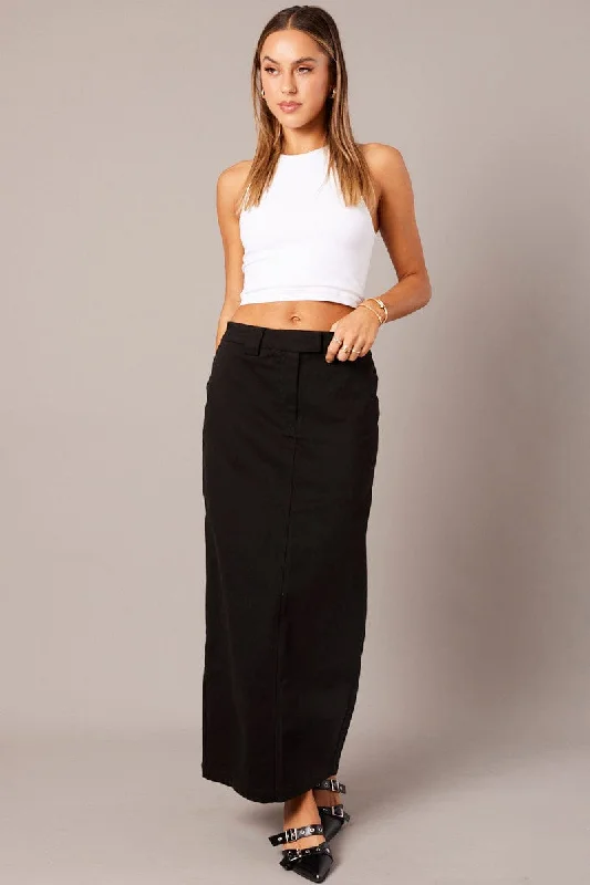 Black Tailored Skirt Midi Mid Rise