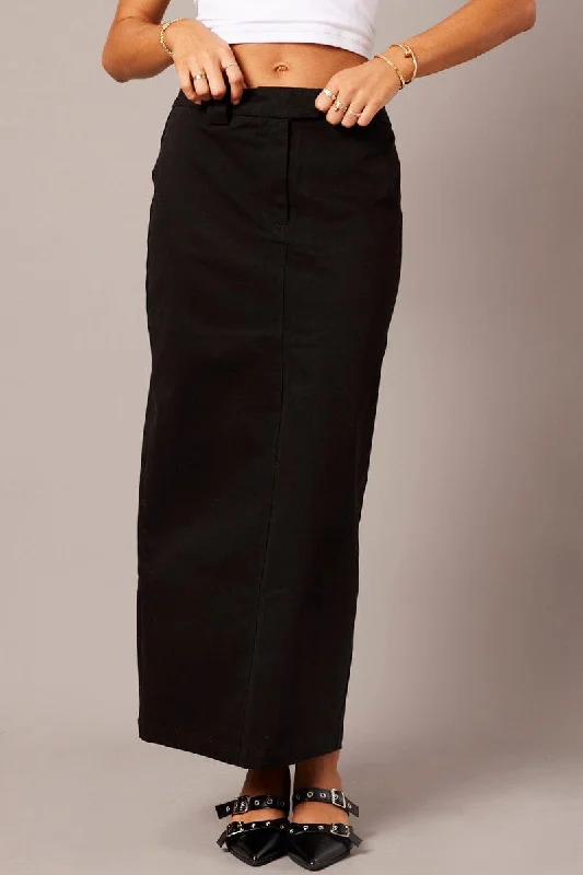 Black Tailored Skirt Midi Mid Rise