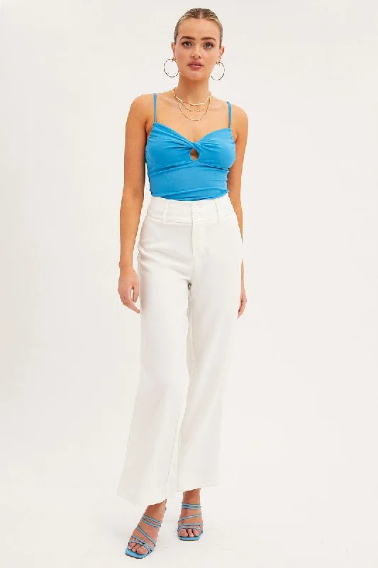 Blue Bodysuit Sleeveless Sweetheart Neckline Keyhole