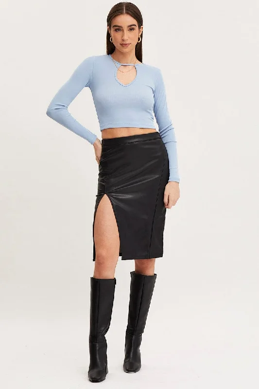 Blue Crop Top Long Sleeve