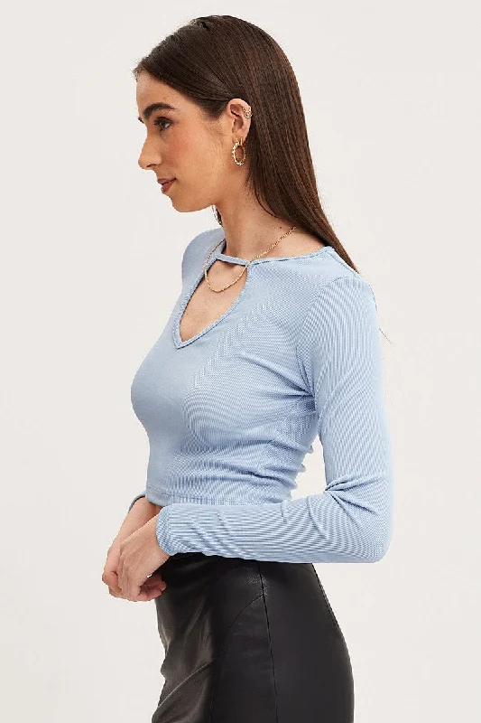 Blue Crop Top Long Sleeve