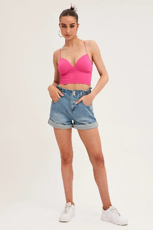 Blue Denim Shorts High Waist Paperbag