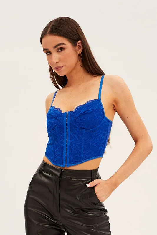 Blue Floral Lace Corset Top Lingerie