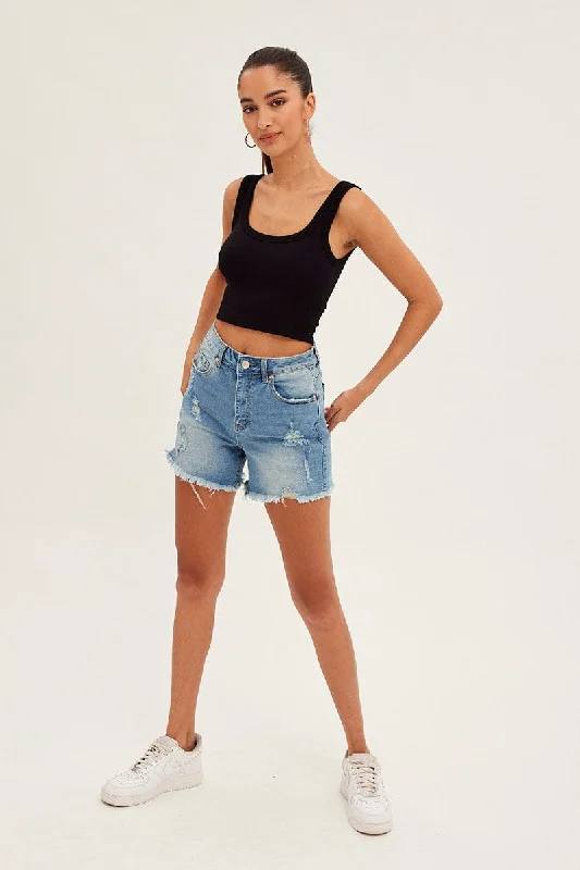 Blue High Rise Distressed Skinny Denim Shorts