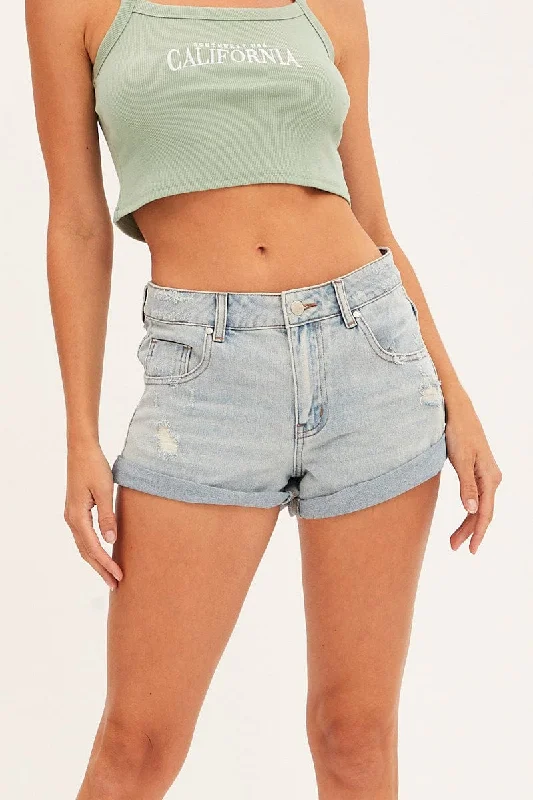 Blue Mid Blue Relaxed Denim Shorts Low Rise