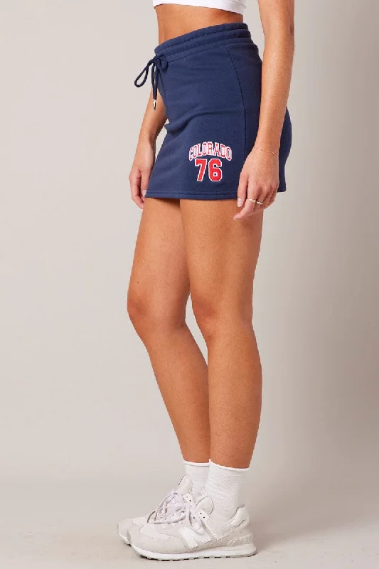 Blue Mini Skirt Mid Rise Fleece