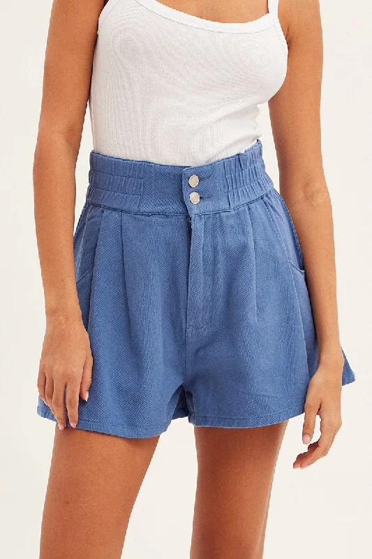 Blue Paper Bag Shorts High Waist