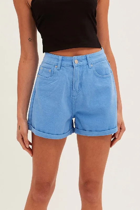 Blue Relaxed Short High Rise